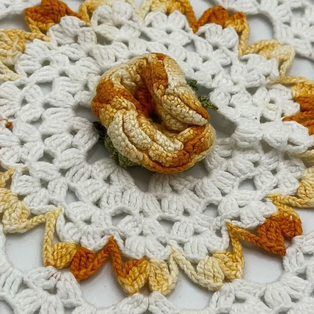 Vintage Set Of Doilies Yellow Trim Flower Centers Three
